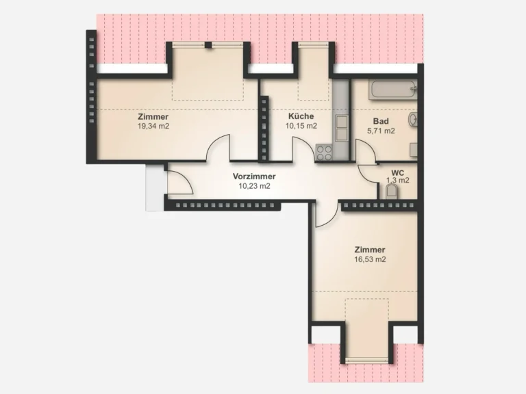 Professionell aufbereiteter Grundriss einer Immobilie mit klaren und ansprechenden Details.