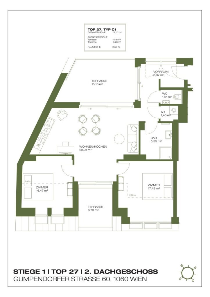 Wohnung Top 1.27, 2. Dachgeschoss